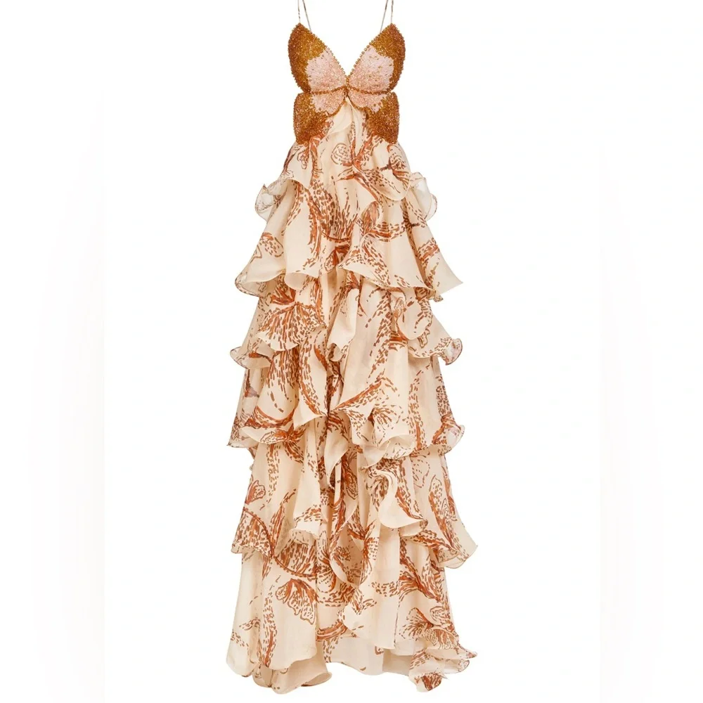 PatBO Sunset Butterfly Maxi Dress in beige - Picture 1 of 10